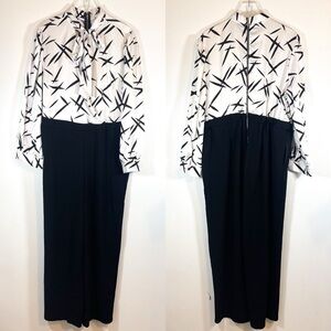 NWT Love X Design Nordstrom Black white wide leg tie collar long sleeve jumpsuit